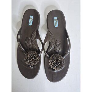 Oka B  Dark Mocha Sandals Flip Flops Flower Medallion Size Women's Medium/Large